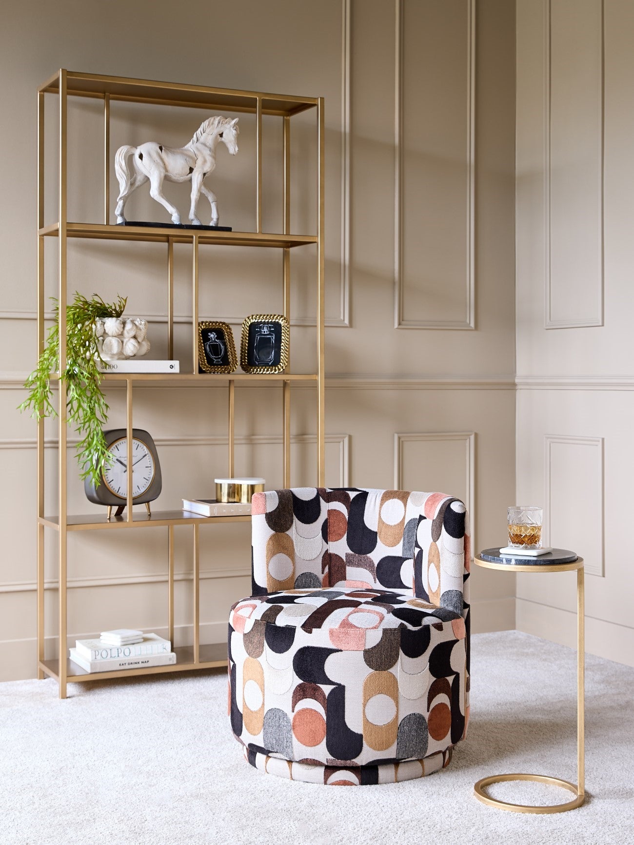 Portico Belgian Geometric Multi Colour Velvet Swivel Chair